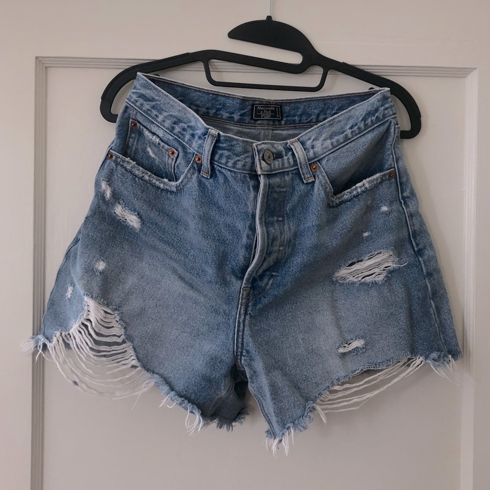 High waisted Abercrombie distressed denim shorts
